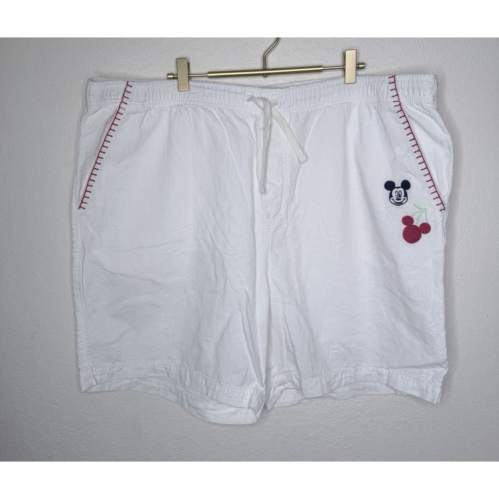 Old Navy x Disney Mickey Mouse Linen Blend Shorts 2XL White Embroidered